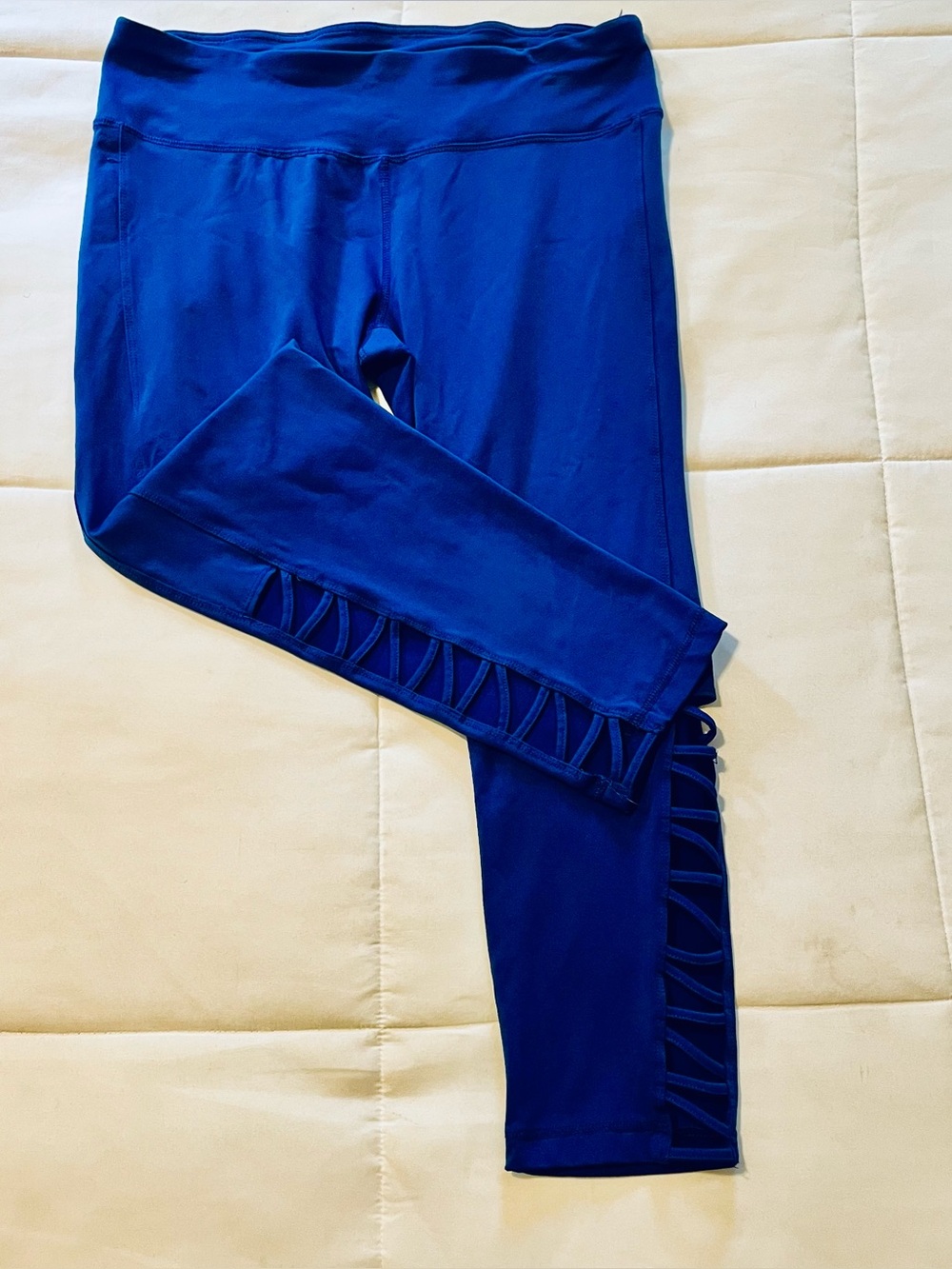 90 Degree By Reflex Womens Royal Blue Cropped Leggings Athleisure Size L